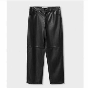 Mango MNG Black Vegan Faux Leather Straight Leg Ankle Pants Size 12